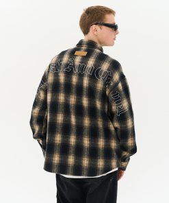 Vintage Plaid Gothic Typography Embroidered Shirt - American Street Style, 90s Inspired Fashion Top