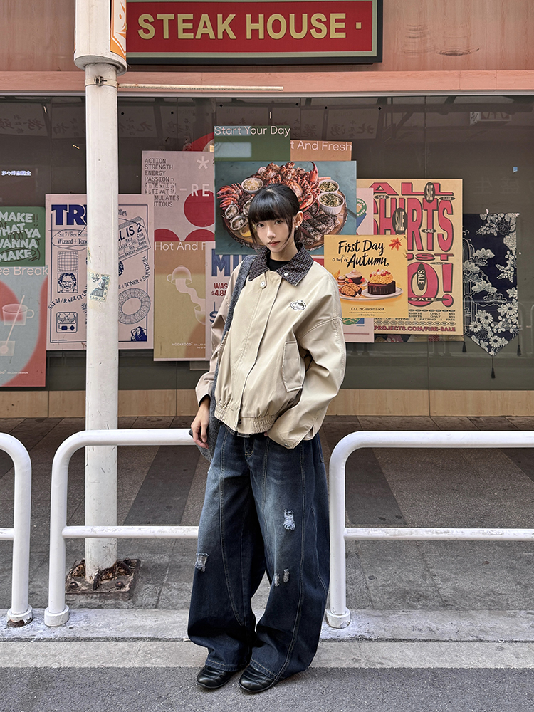 Vintage Plaid Spliced Lapel Jacket for Women and Men - Thin Barn Style Outerwear for Spring and Autumn, Unique Design Vintage Plaid Spliced Lapel Jacket for Women and Men - Thin Barn Style Outerwear for Spring and Autumn, Unique Design