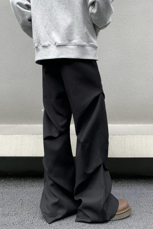 Vintage Pleated Loose Trousers for Men and Women, High Street Micro Flare Wide Leg Floor-Length Pants, 90s Inspired Fashion