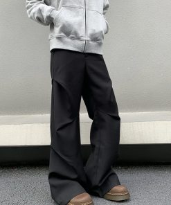 Vintage Pleated Loose Trousers for Men and Women, High Street Micro Flare Wide Leg Floor-Length Pants, 90s Inspired Fashion