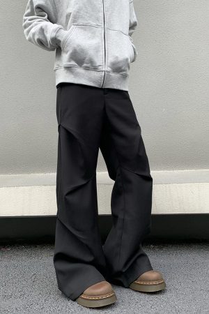 Vintage Pleated Loose Trousers for Men and Women, High Street Micro Flare Wide Leg Floor-Length Pants, 90s Inspired Fashion