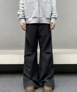 Vintage Pleated Loose Trousers for Men and Women, High Street Micro Flare Wide Leg Floor-Length Pants, 90s Inspired Fashion