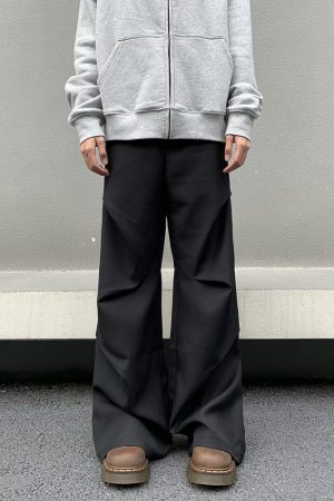 Vintage Pleated Loose Trousers for Men and Women, High Street Micro Flare Wide Leg Floor-Length Pants, 90s Inspired Fashion
