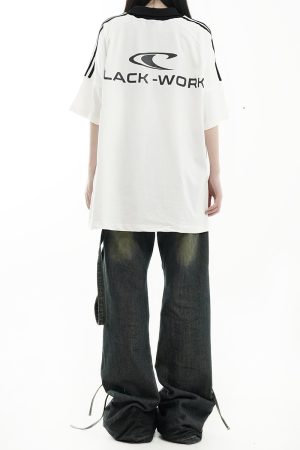Vintage Pleated Ribbon Flared Denim Pants - Distressed Loose Streetwear for Men and Women, 90s Inspired Fashion