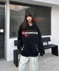 Vintage Print American High Street Hoodie - Unisex Loose Retro Sweatshirt, Niche Design, Trendy 90s Inspired Fashion