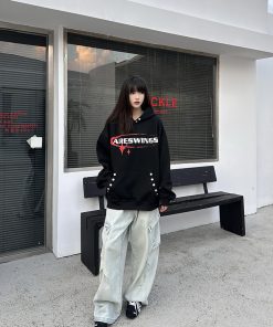 Vintage Print American High Street Hoodie - Unisex Loose Retro Sweatshirt, Niche Design, Trendy 90s Inspired Fashion