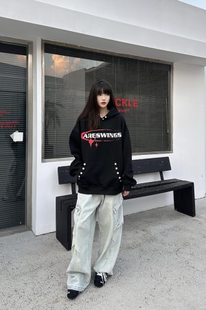 Vintage Print American High Street Hoodie - Unisex Loose Retro Sweatshirt, Niche Design, Trendy 90s Inspired Fashion