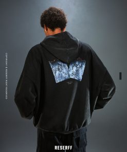 Vintage Print Distressed Wash 500G Heavyweight Loose Fit Pullover Hoodie - Retro Style for 90s and Y2K Fashion Lovers