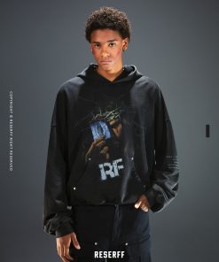 Vintage Print Distressed Wash 500G Heavyweight Loose Fit Pullover Hoodie - Retro Style for 90s and Y2K Fashion Lovers