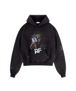 Vintage Print Distressed Wash 500G Heavyweight Loose Fit Pullover Hoodie - Retro Style for 90s and Y2K Fashion Lovers