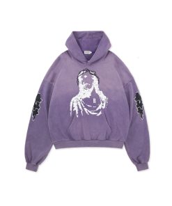 Vintage Print Distressed Wash Heavyweight Loose Fit Pullover Hoodie - 90s Inspired Casual Streetwear Top