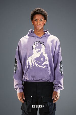 Vintage Print Distressed Wash Heavyweight Loose Fit Pullover Hoodie - 90s Inspired Casual Streetwear Top