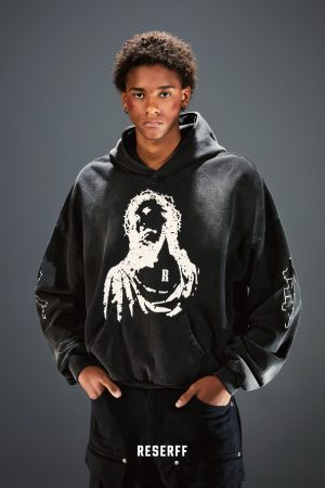Vintage Print Distressed Wash Heavyweight Loose Fit Pullover Hoodie - 90s Inspired Casual Streetwear Top