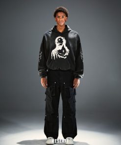 Vintage Print Distressed Wash Heavyweight Loose Fit Pullover Hoodie - 90s Inspired Casual Streetwear Top