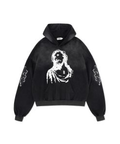 Vintage Print Distressed Wash Heavyweight Loose Fit Pullover Hoodie - 90s Inspired Casual Streetwear Top