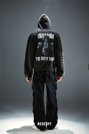 Vintage Print Distressed Wash Heavyweight Loose Fit Pullover Zip Hoodie - 90s Inspired Casual Streetwear
