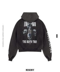 Vintage Print Distressed Wash Heavyweight Loose Fit Pullover Zip Hoodie - 90s Inspired Casual Streetwear