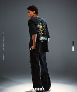 Vintage Print Short Sleeve Distressed Cotton T-Shirt for Couples - Ultra Heavyweight Loose Fit Summer High Street Style