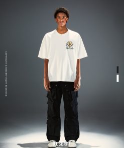 Vintage Print Short Sleeve Distressed Cotton T-Shirt for Couples - Ultra Heavyweight Loose Fit Summer High Street Style