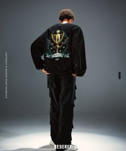 Vintage Printed Distressed Sweatshirt - Heavyweight Loose Fit Pullover for Autumn Winter - Round Neck Cotton Top