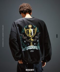 Vintage Printed Distressed Sweatshirt - Heavyweight Loose Fit Pullover for Autumn Winter - Round Neck Cotton Top