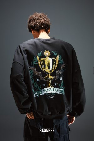 Vintage Printed Distressed Sweatshirt - Heavyweight Loose Fit Pullover for Autumn Winter - Round Neck Cotton Top