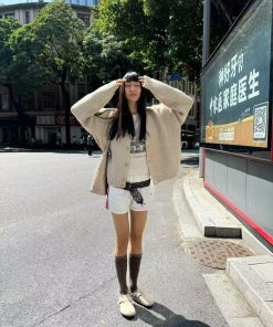 Vintage Pumpkin Dove Jacquard Sweater Cardigan for Women - Loose Fit Long Sleeve Knitted Coat, Perfect for Fall Fashion