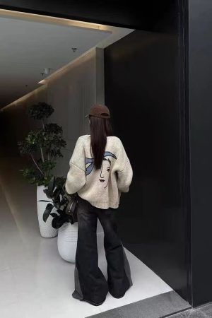 Vintage Pumpkin Dove Jacquard Sweater Cardigan for Women - Loose Fit Long Sleeve Knitted Coat, Perfect for Fall Fashion