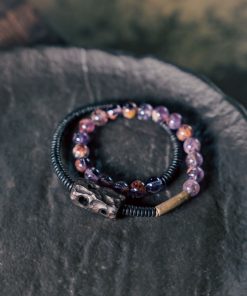 Vintage Purple Ghost Crystal Bracelet for Men and Women, Black Sandalwood Beads, Versatile Fashion Accessory