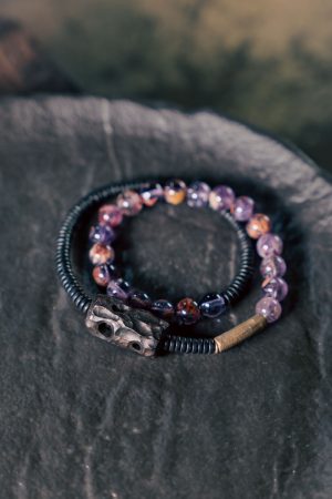 Vintage Purple Ghost Crystal Bracelet for Men and Women, Black Sandalwood Beads, Versatile Fashion Accessory