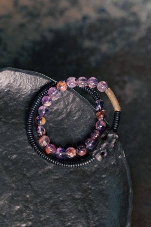Vintage Purple Ghost Crystal Bracelet for Men and Women, Black Sandalwood Beads, Versatile Fashion Accessory