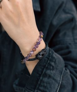 Vintage Purple Ghost Crystal Bracelet for Men and Women, Black Sandalwood Beads, Versatile Fashion Accessory