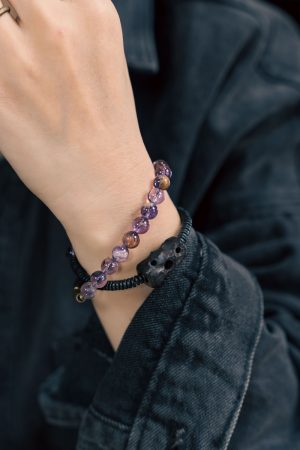 Vintage Purple Ghost Crystal Bracelet for Men and Women, Black Sandalwood Beads, Versatile Fashion Accessory