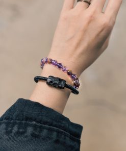 Vintage Purple Ghost Crystal Bracelet for Men and Women, Black Sandalwood Beads, Versatile Fashion Accessory