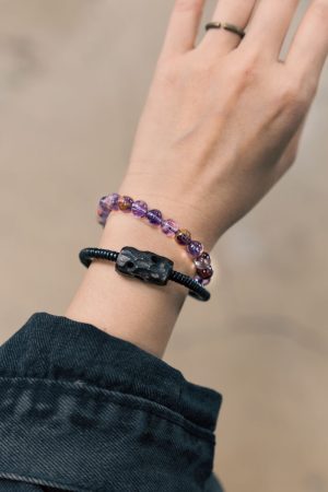 Vintage Purple Ghost Crystal Bracelet for Men and Women, Black Sandalwood Beads, Versatile Fashion Accessory