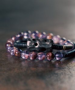 Vintage Purple Ghost Crystal Bracelet for Men and Women, Black Sandalwood Beads, Versatile Fashion Accessory