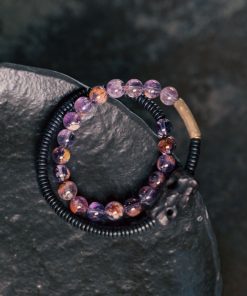 Vintage Purple Ghost Crystal Bracelet for Men and Women, Black Sandalwood Beads, Versatile Fashion Accessory
