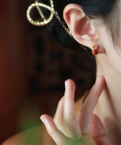 Vintage Red Agate Rose Flower Stud Earrings in Pure Silver - National Style Light Luxury Jewelry for Women