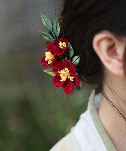 Vintage Red Hanfu Hairpin Headdress for Brides, Qipao Updo Side Clip, Xiuhe Chinese Style Toasting Dress Accessory