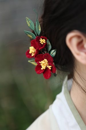 Vintage Red Hanfu Hairpin Headdress for Brides, Qipao Updo Side Clip, Xiuhe Chinese Style Toasting Dress Accessory