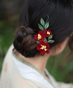Vintage Red Hanfu Hairpin Headdress for Brides, Qipao Updo Side Clip, Xiuhe Chinese Style Toasting Dress Accessory