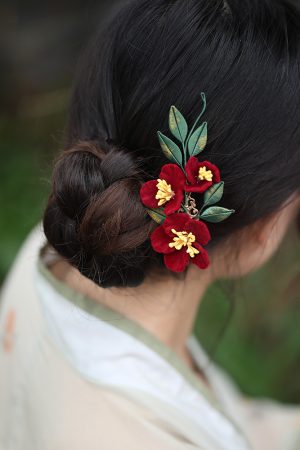 Vintage Red Hanfu Hairpin Headdress for Brides, Qipao Updo Side Clip, Xiuhe Chinese Style Toasting Dress Accessory