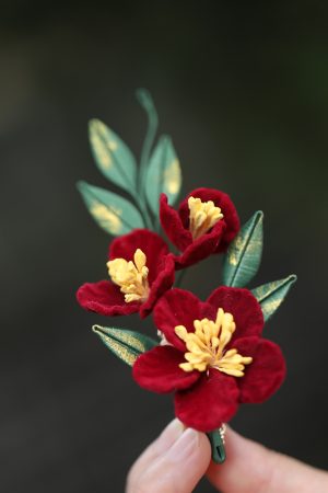 Vintage Red Hanfu Hairpin Headdress for Brides, Qipao Updo Side Clip, Xiuhe Chinese Style Toasting Dress Accessory