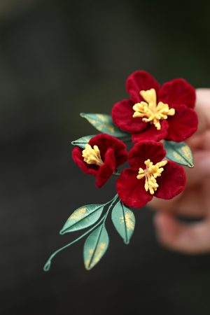 Vintage Red Hanfu Hairpin Headdress for Brides, Qipao Updo Side Clip, Xiuhe Chinese Style Toasting Dress Accessory