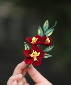 Vintage Red Hanfu Hairpin Headdress for Brides, Qipao Updo Side Clip, Xiuhe Chinese Style Toasting Dress Accessory