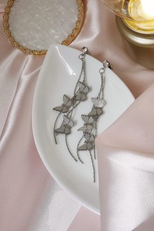 Vintage Retro 3D You Bloom, Butterflies Come Long Slimming Fairy Earrings for Boho & Y2K Style