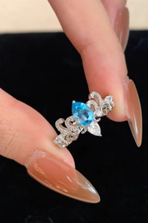 Vintage Retro Chinese Style Blue Tear Crown Water Drop Ring for Women - Antique Exquisite Index Finger Jewelry 2025