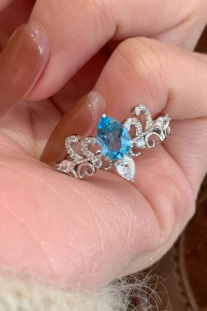 Vintage Retro Chinese Style Blue Tear Crown Water Drop Ring for Women - Antique Exquisite Index Finger Jewelry 2025
