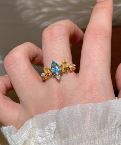 Vintage Retro Chinese Style Blue Tear Crown Water Drop Ring for Women - Antique Exquisite Index Finger Jewelry 2025