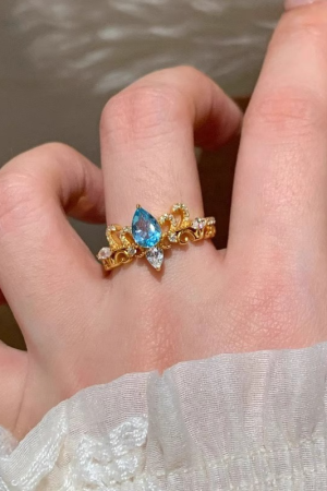Vintage Retro Chinese Style Blue Tear Crown Water Drop Ring for Women - Antique Exquisite Index Finger Jewelry 2025